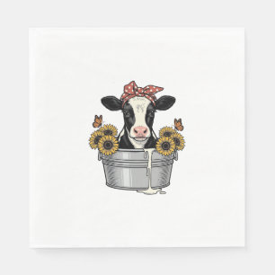 Vintage Cow in Tub Sunflower Butterfly Vector Desi Napkin