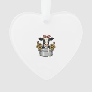 Vintage Cow in Tub Sunflower Butterfly Vector Desi Ornament