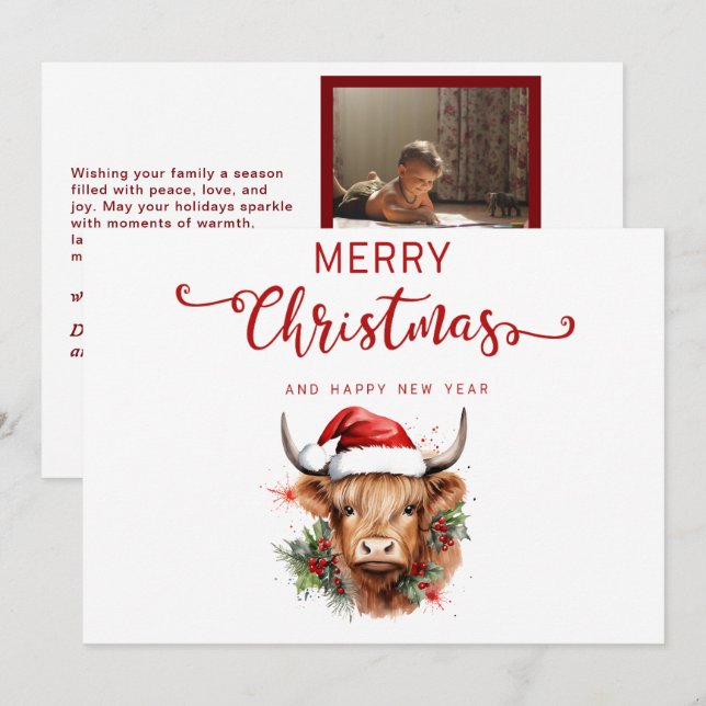 Vintage Cow Merry Christmas Happy New Year Card (Front/Back)