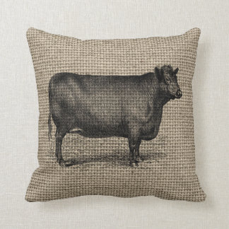 Vintage Cow on Burlap Pillow