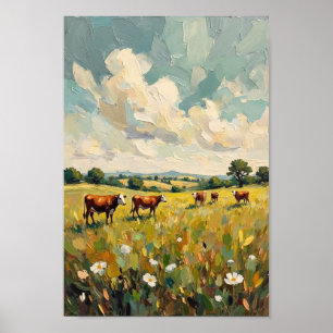 Vintage Cow Pasture Farm Art Poster
