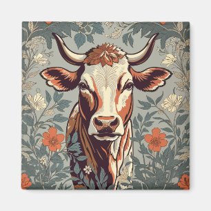 Vintage Cow William Morris Inspired Floral Magnet