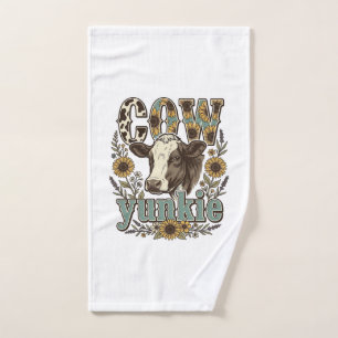 Vintage Cow Yunkie Sunflower Farmhouse Design_1 Hand Towel
