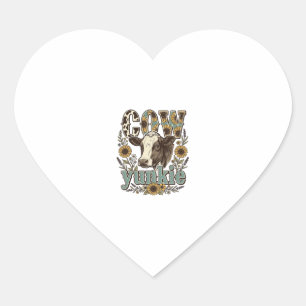 Vintage Cow Yunkie Sunflower Farmhouse Design_1 Heart Sticker