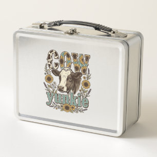 Vintage Cow Yunkie Sunflower Farmhouse Design_1 Metal Lunch Box