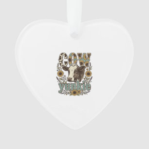 Vintage Cow Yunkie Sunflower Farmhouse Design_1 Ornament
