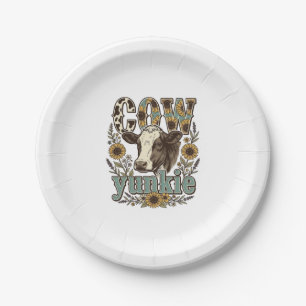 Vintage Cow Yunkie Sunflower Farmhouse Design_1 Paper Plate