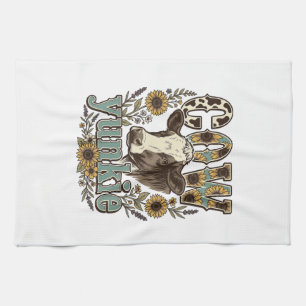 Vintage Cow Yunkie Sunflower Farmhouse Design_1 Tea Towel