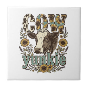 Vintage Cow Yunkie Sunflower Farmhouse Design_1 Tile