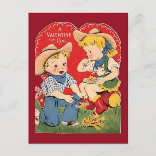 Vintage Cowboy and Cowgirl 1950's Valentine Postcard (Front)