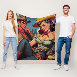 Vintage Cowboy and Cowgirl Fleece Blanket