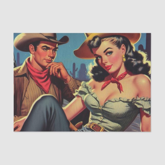 Vintage Cowboy and Cowgirl Tissue Paper (Front)