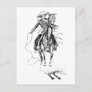 Vintage Cowboy and Horse Illustration Postcard