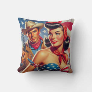 Vintage Cowboy and Pin Up Cushion