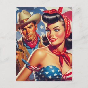 Vintage Cowboy and Pin Up Postcard