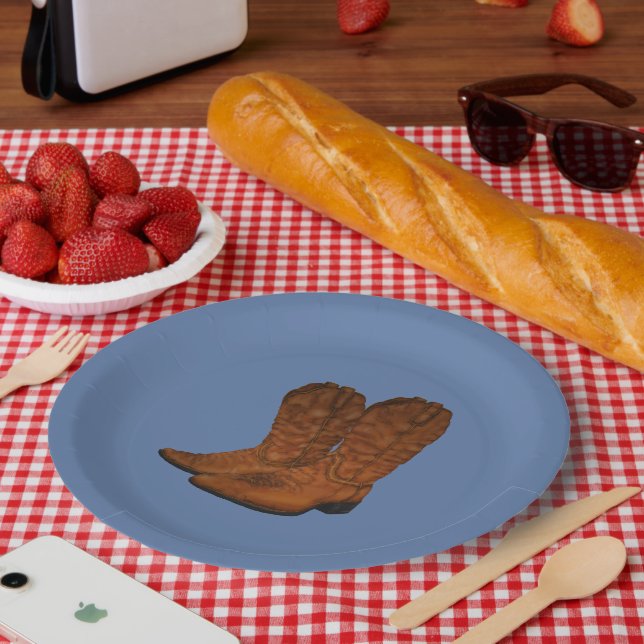 Vintage cowboy boots paper plate (Picnic)