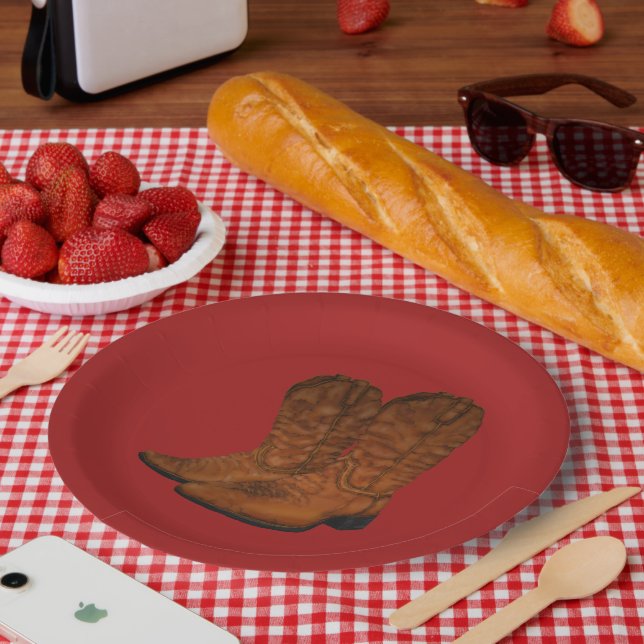 Vintage cowboy boots paper plate (Picnic)
