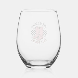 Vintage Cowboy Boots Please Don’t Fall For Me Stemless Wine Glass