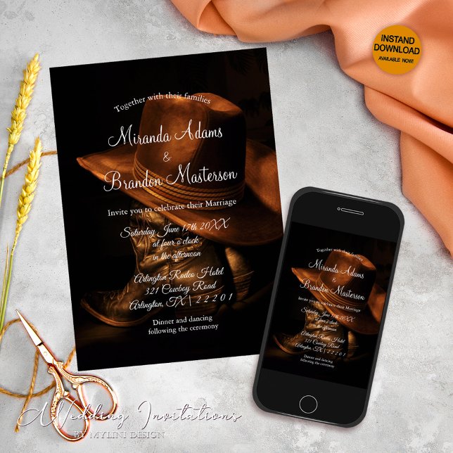 Vintage Cowboy Boots Rustic Country Wedding Invitation (Creator Uploaded)