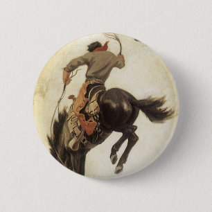 Vintage Cowboy, Bronco Buster Study by NC Wyeth 6 Cm Round Badge