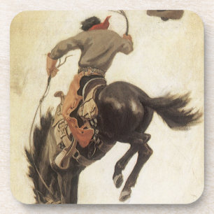 Vintage Cowboy, Bronco Buster Study by NC Wyeth Coaster