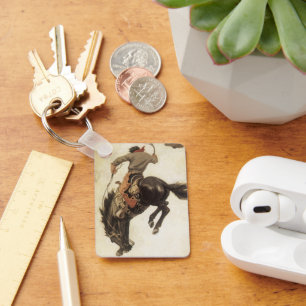 Vintage Cowboy, Bronco Buster Study by NC Wyeth Key Ring