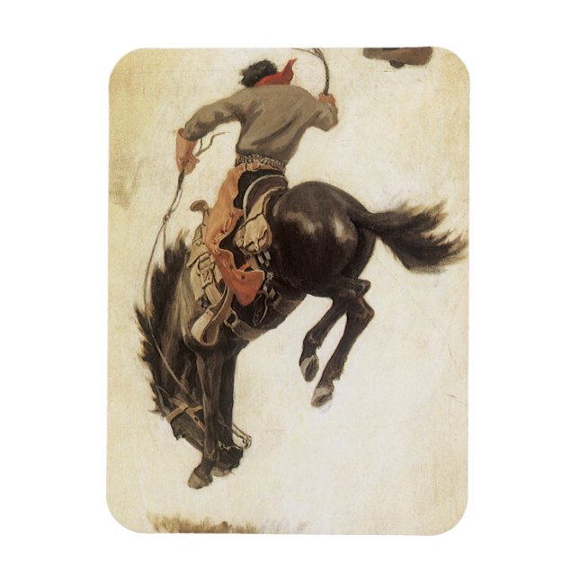 Vintage Cowboy, Bronco Buster Study by NC Wyeth Magnet (Vertical)
