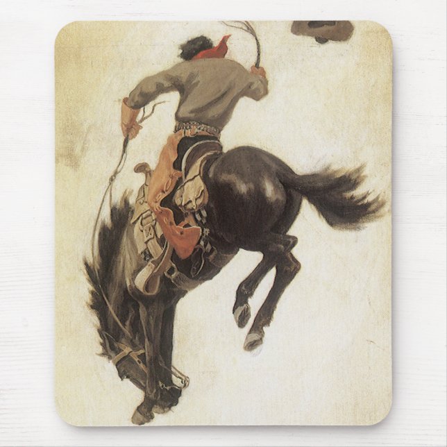 Vintage Cowboy, Bronco Buster Study by NC Wyeth Mouse Mat (Front)
