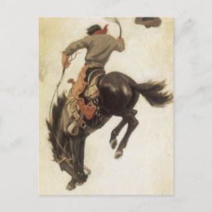 Vintage Cowboy, Bronco Buster Study by NC Wyeth Postcard
