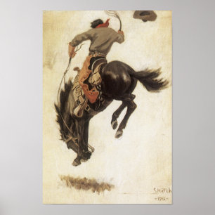 Vintage Cowboy, Bronco Buster Study by NC Wyeth Poster