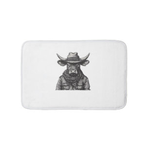 Vintage Cowboy Bull Rodeo Moooch Obliged Pardner W Bath Mat