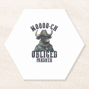Vintage Cowboy Bull Rodeo Moooch Obliged Pardner W Paper Coaster