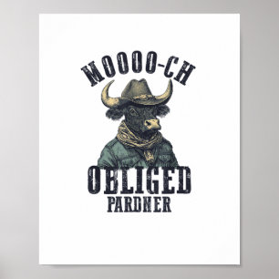 Vintage Cowboy Bull Rodeo Moooch Obliged Pardner W Poster