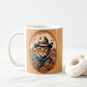 Vintage Cowboy Cat Design Coffee Mug