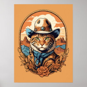 Vintage Cowboy Cat Design Poster