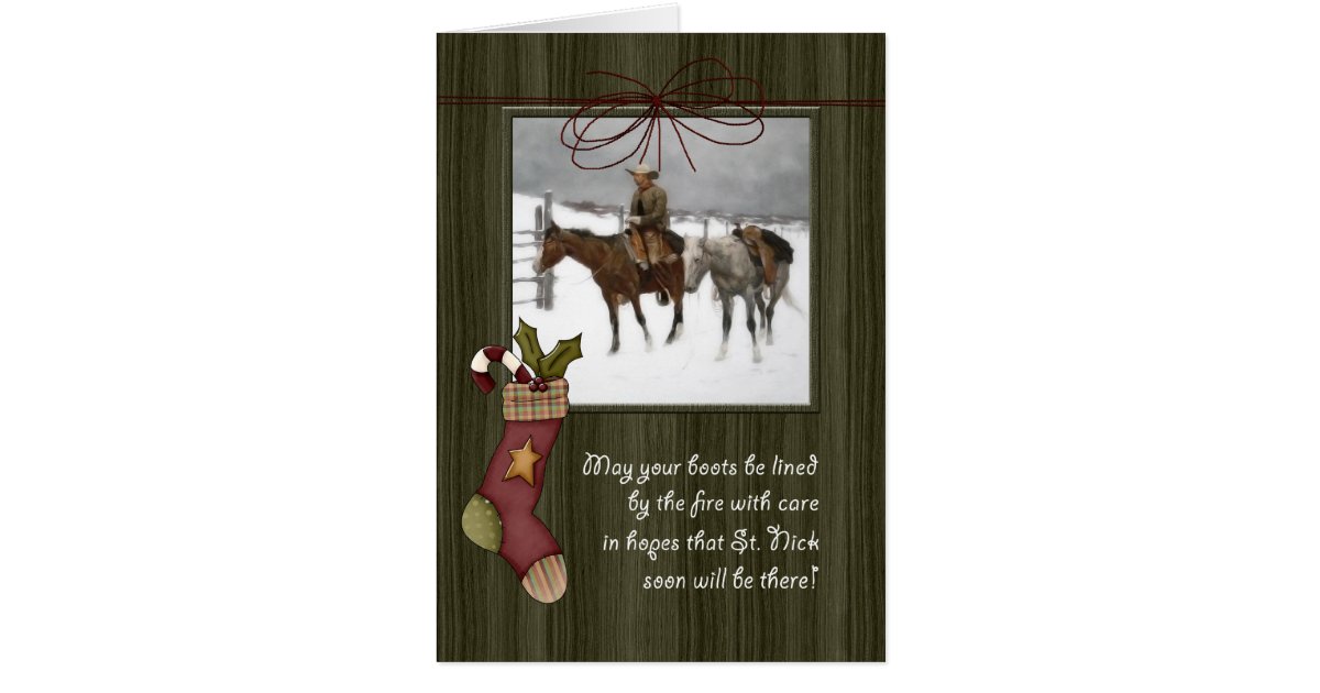 Vintage Cowboy Christmas  Barnwood Greeting Card  Zazzle