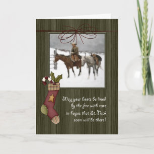 Vintage Cowboy Christmas Barnwood Holiday Card