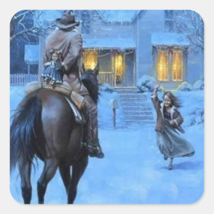 Vintage Cowboy Christmas Square Sticker
