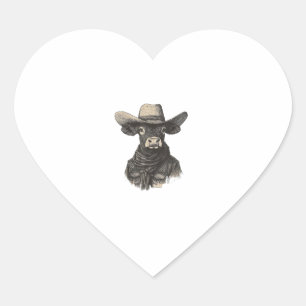 Vintage Cowboy Cow Shirt - Western Cow Heart Sticker