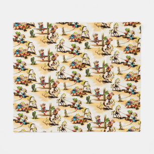 Vintage Cowboy Cowgirl Country Kids Pony Cactus Fleece Blanket