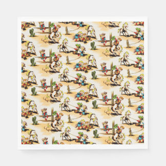 Vintage Cowboy Cowgirl Country Kids Pony Cactus Napkin