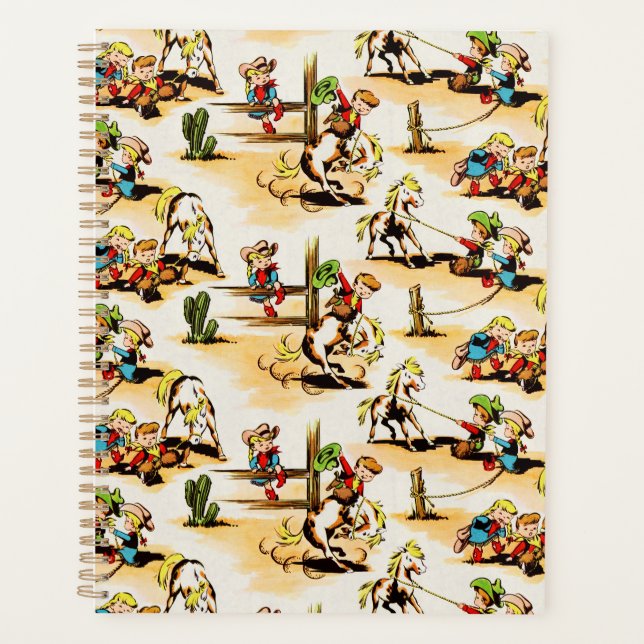 Vintage Cowboy Cowgirl Country Kids Pony Cactus Planner (Front)