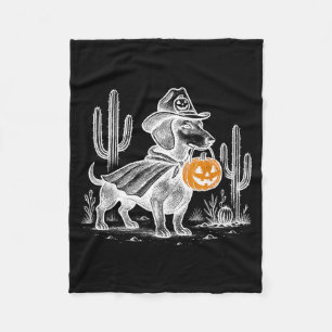 Vintage Cowboy Dachshund Halloween Spooky Season Fleece Blanket