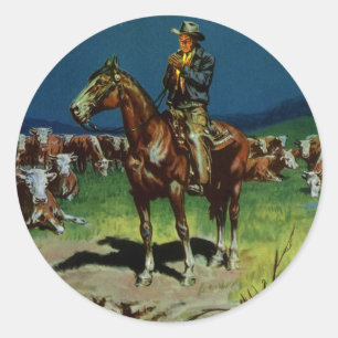 Vintage Cowboy, Farming Cattle Rancher on the Farm Classic Round Sticker