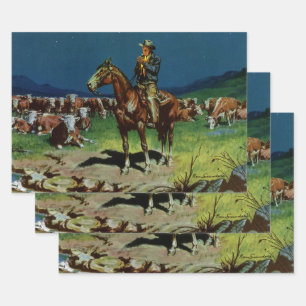 Vintage Cowboy, Farming Cattle Rancher on the Farm Wrapping Paper Sheet