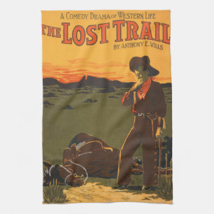 Vintage Cowboy & Horse Sunset Western Wall Art Tea Towel