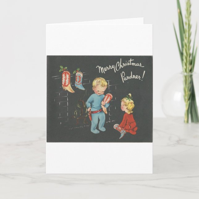 Vintage "Cowboy Kids" Christmas Holiday Card (Front)