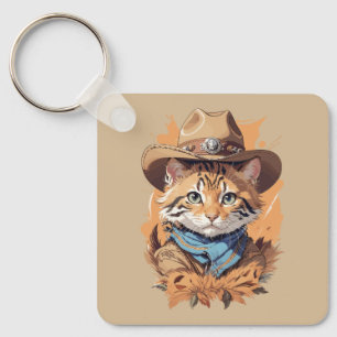 Vintage Cowboy Kitten Design Key Ring