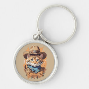 Vintage Cowboy Kitten Design Key Ring