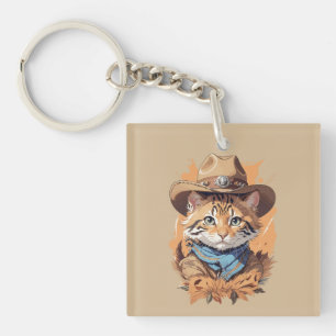 Vintage Cowboy Kitten Design Key Ring